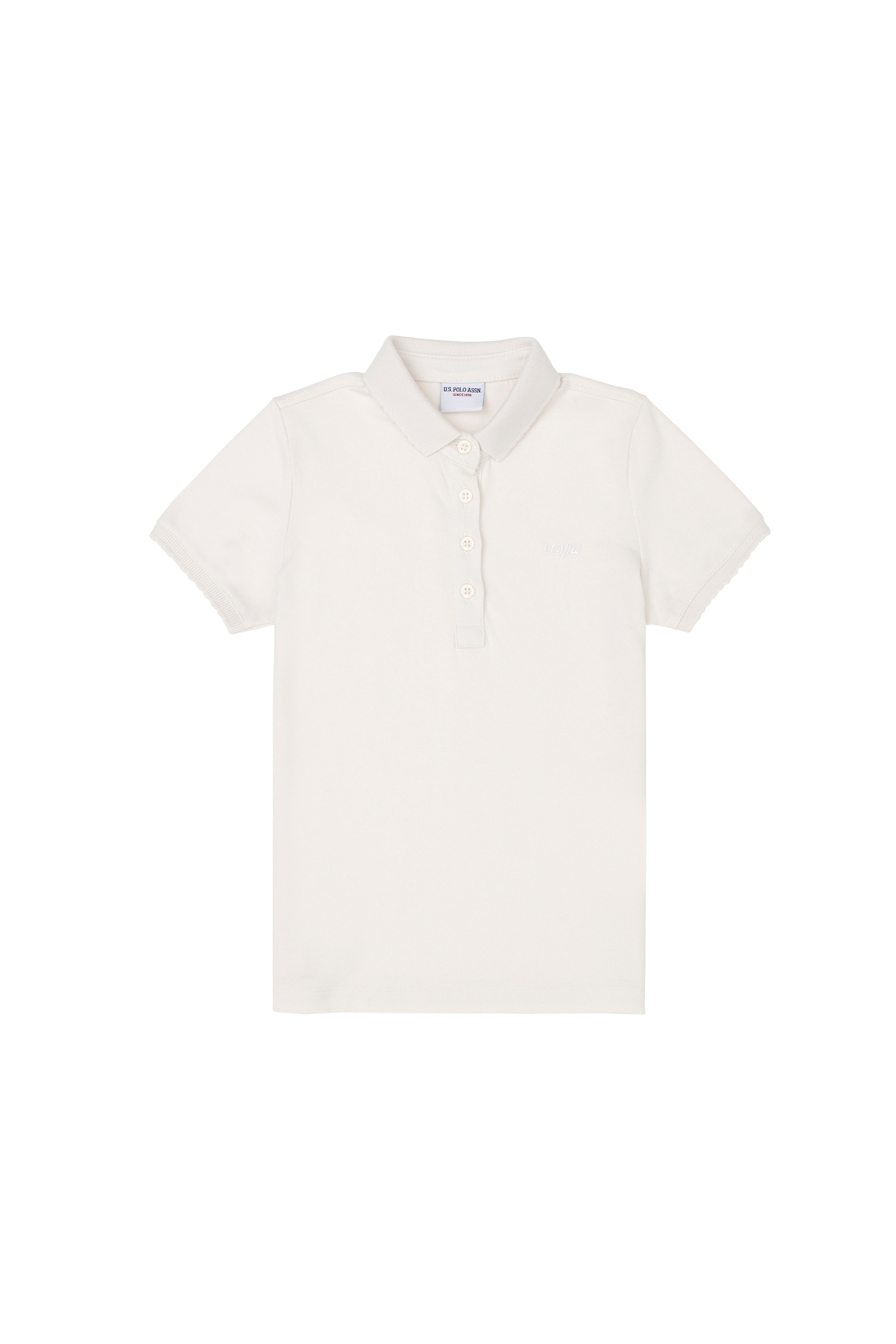 Kız Çocuk Ekru Polo Yaka Basic Tişört - Image 4