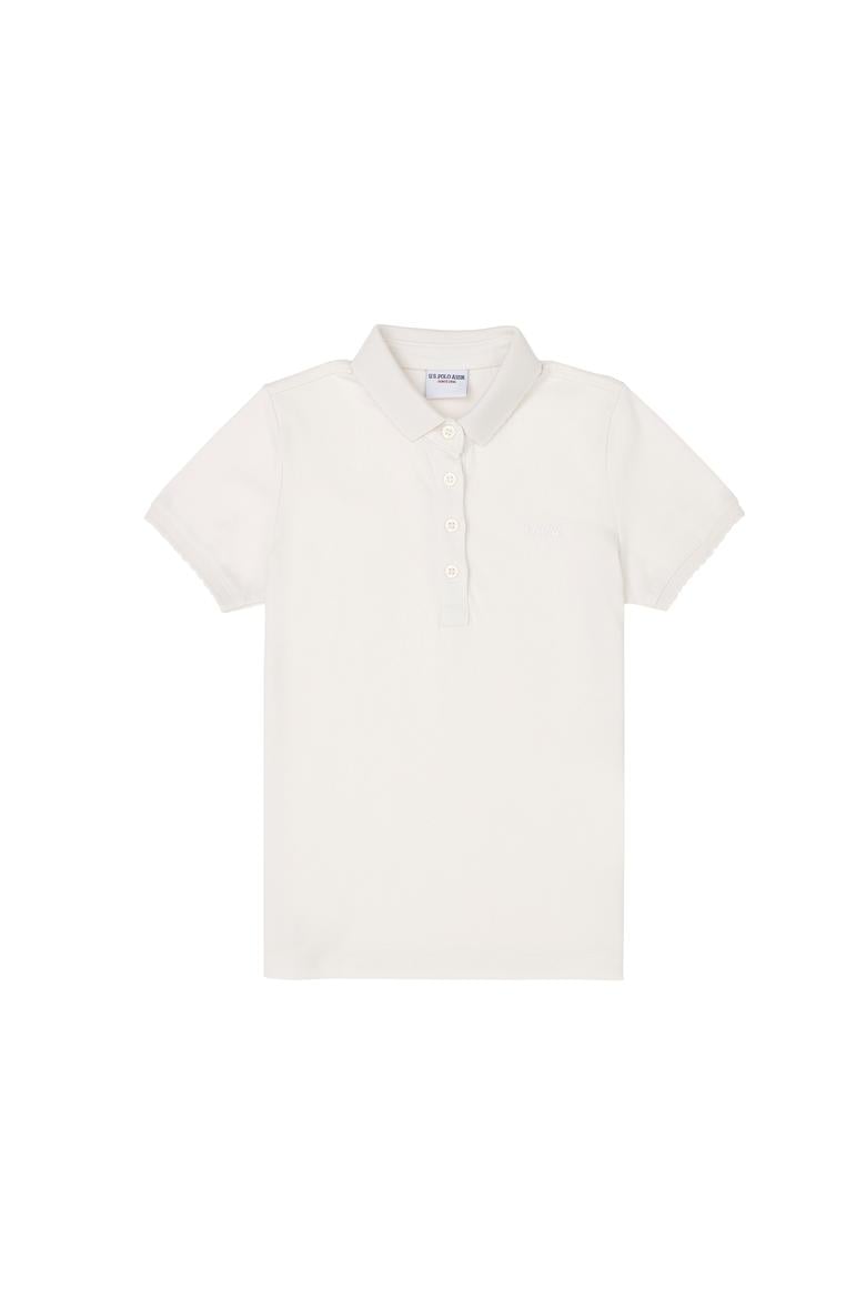 Kız Çocuk Ekru Polo Yaka Basic Tişört - 50288501016