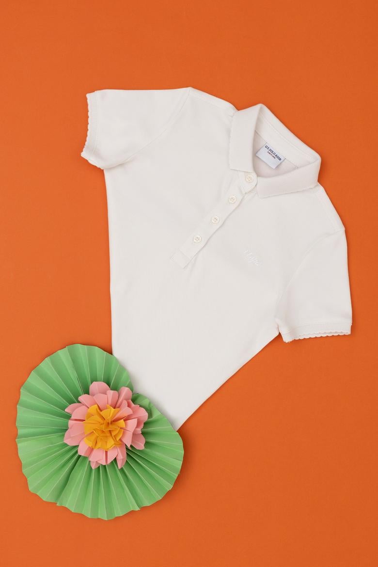 Kız Çocuk Ekru Polo Yaka Basic Tişört - 50288501016