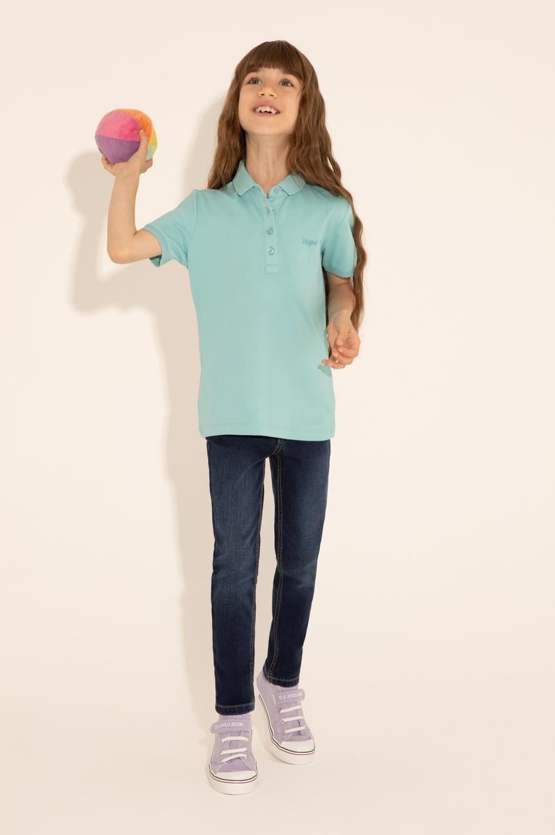 Kız Çocuk Mint Polo Yaka Basic Tişört