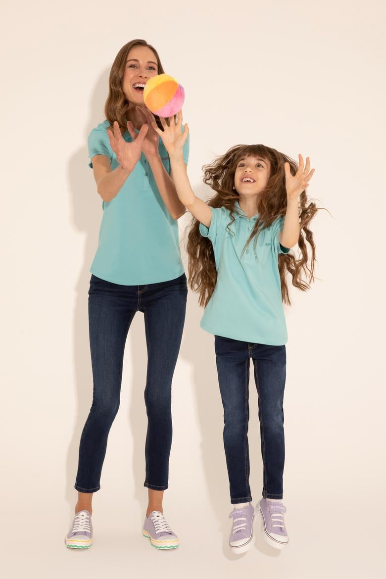 Kız Çocuk Mint Polo Yaka Basic Tişört