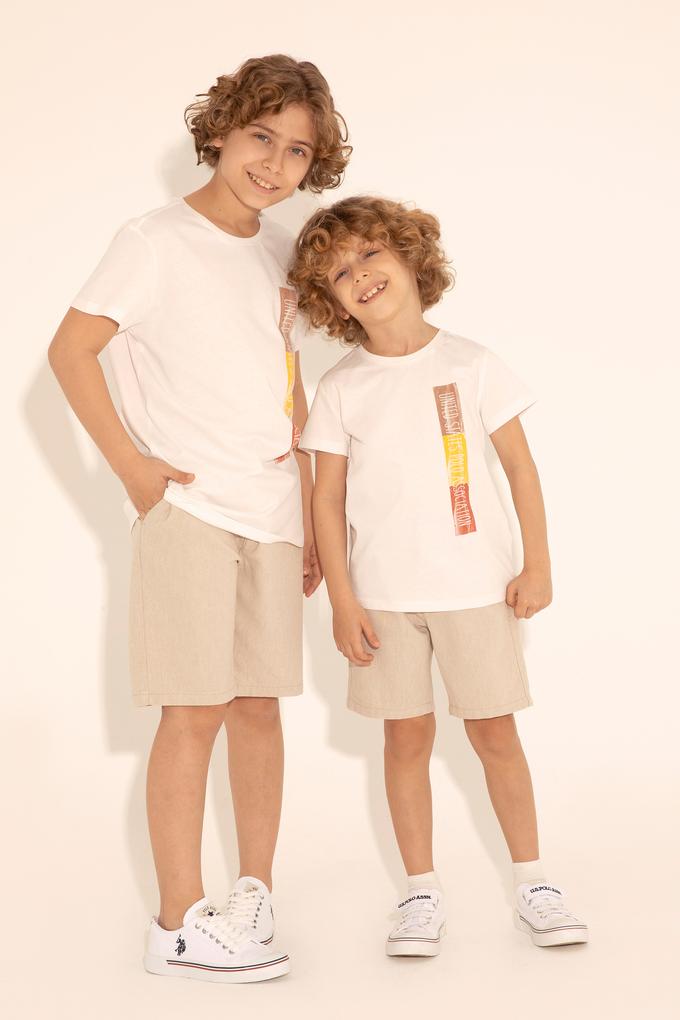 Erkek Çocuk Ekru Bisiklet Yaka Tişört