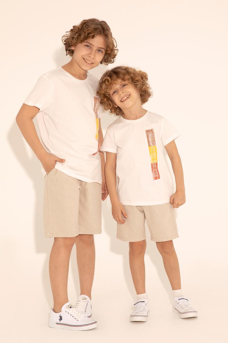 Erkek Çocuk Ekru Bisiklet Yaka Tişört