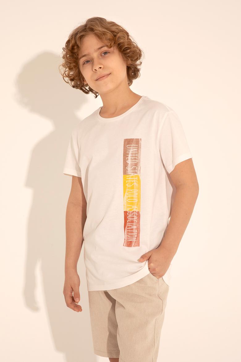 Erkek Çocuk Ekru Bisiklet Yaka Tişört - 50288058012