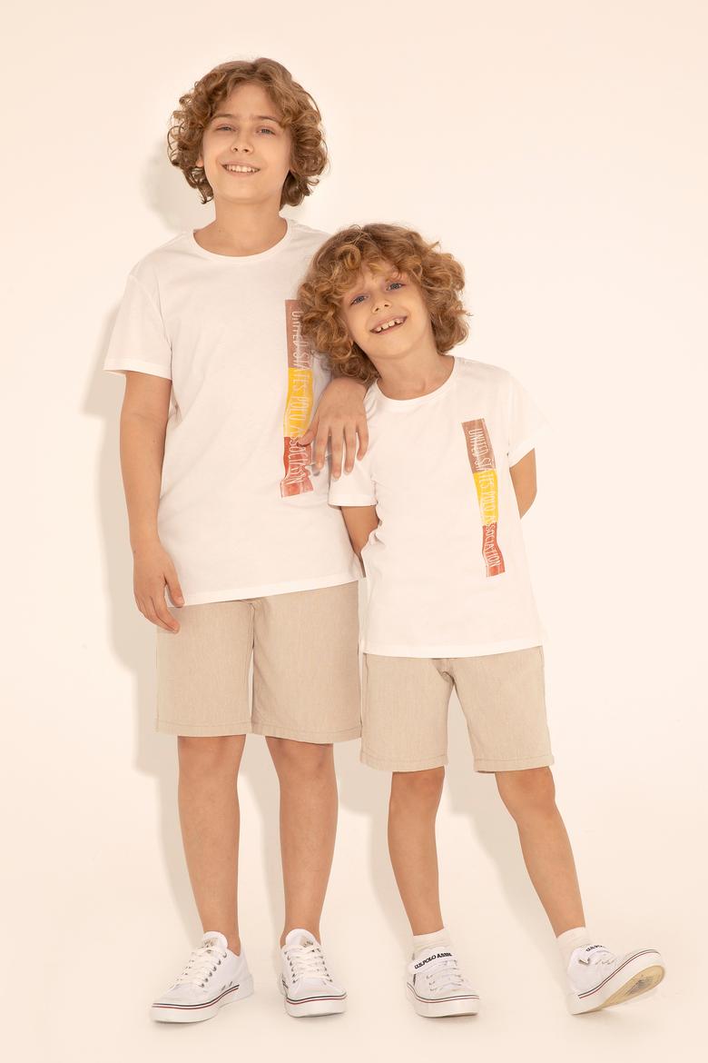 Erkek Çocuk Ekru Bisiklet Yaka Tişört - 50288058012