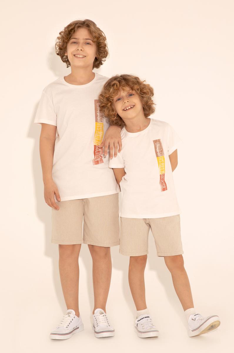 Erkek Çocuk Ekru Bisiklet Yaka Tişört