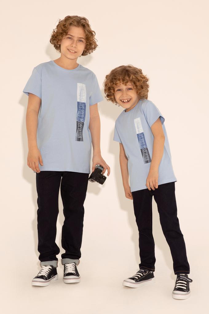 Erkek Çocuk Açık Mavi Bisiklet Yaka Tişört