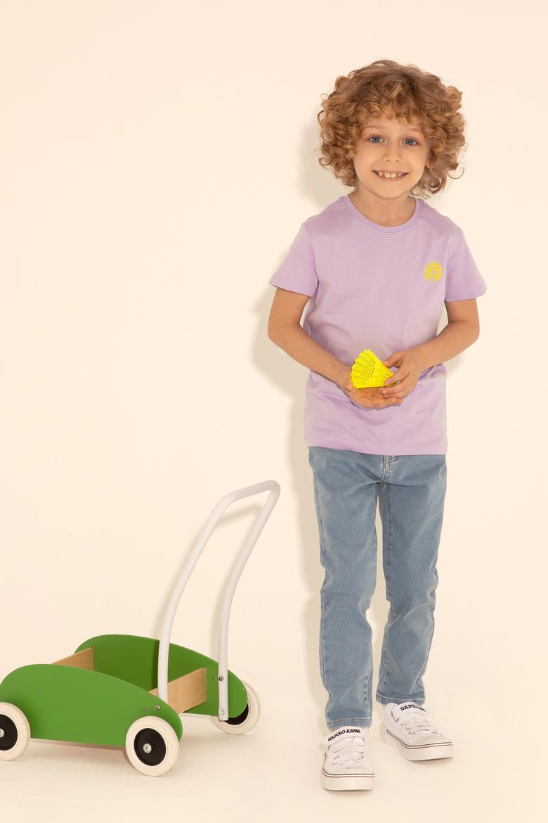 Erkek Çocuk Lila Bisiklet Yaka Tişört - 50288062013
