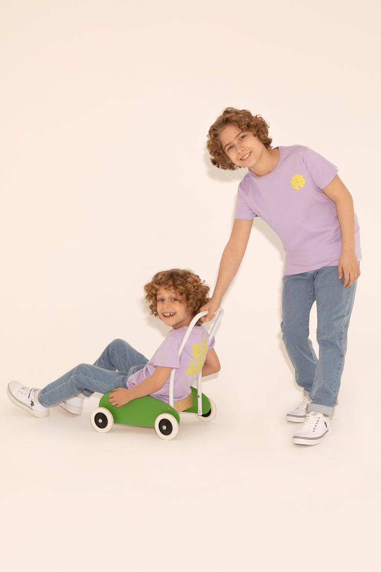 Erkek Çocuk Lila Bisiklet Yaka Tişört - 50288062013