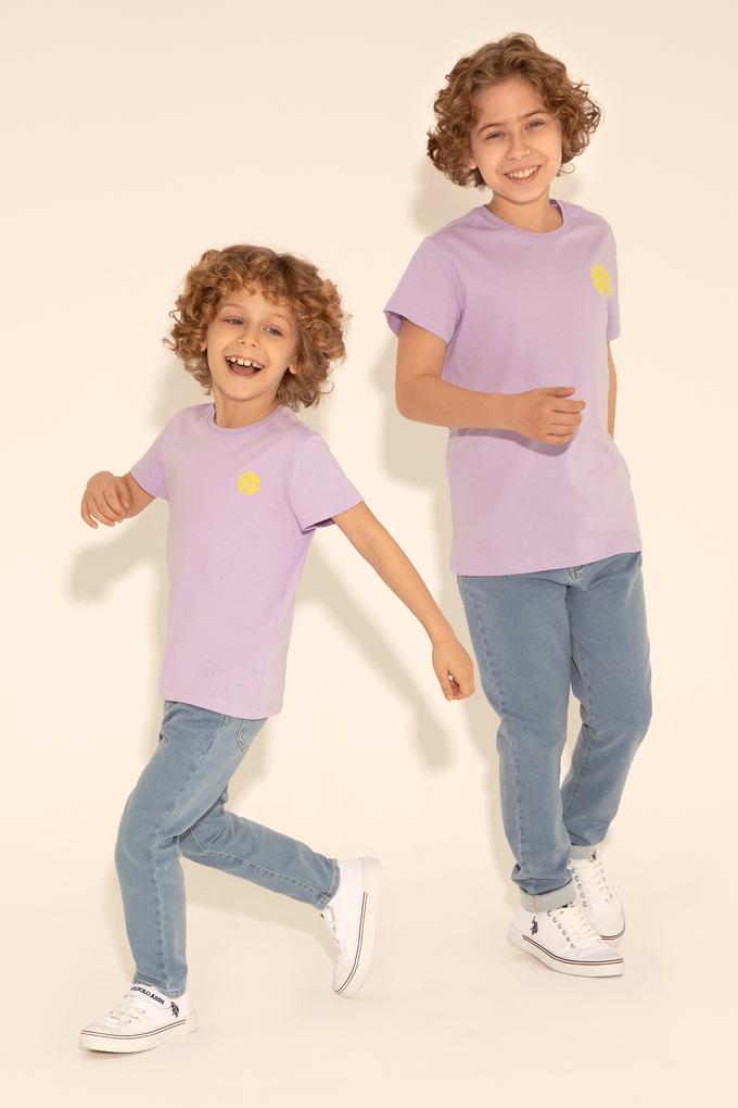 Erkek Çocuk Lila Bisiklet Yaka Tişört