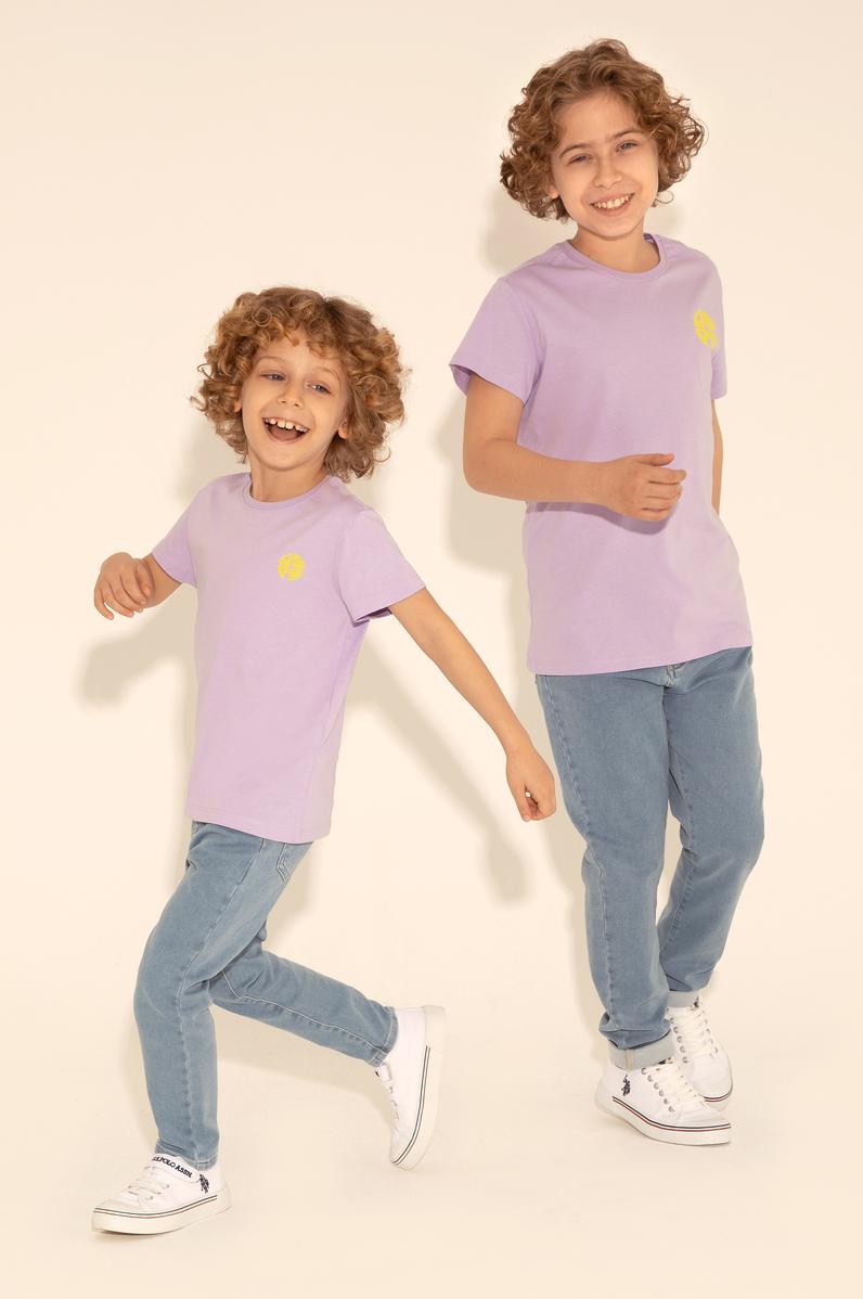 Erkek Çocuk Lila Bisiklet Yaka Tişört