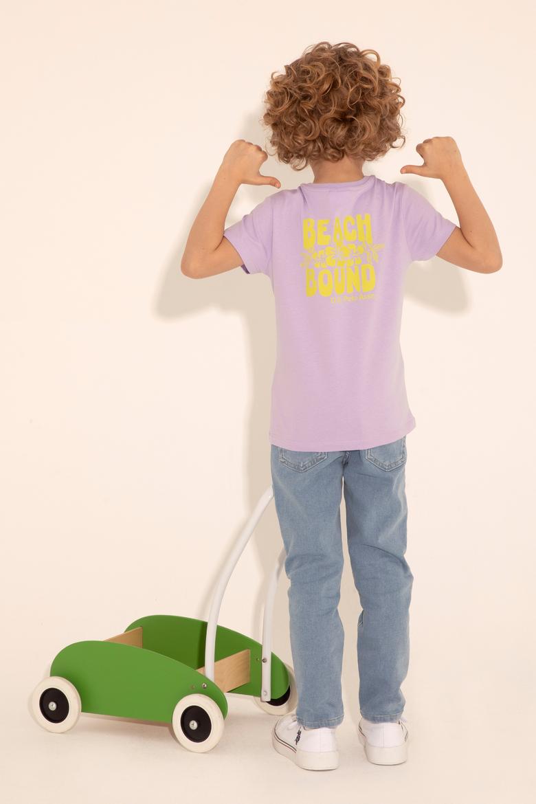 Erkek Çocuk Lila Bisiklet Yaka Tişört - 50288062013