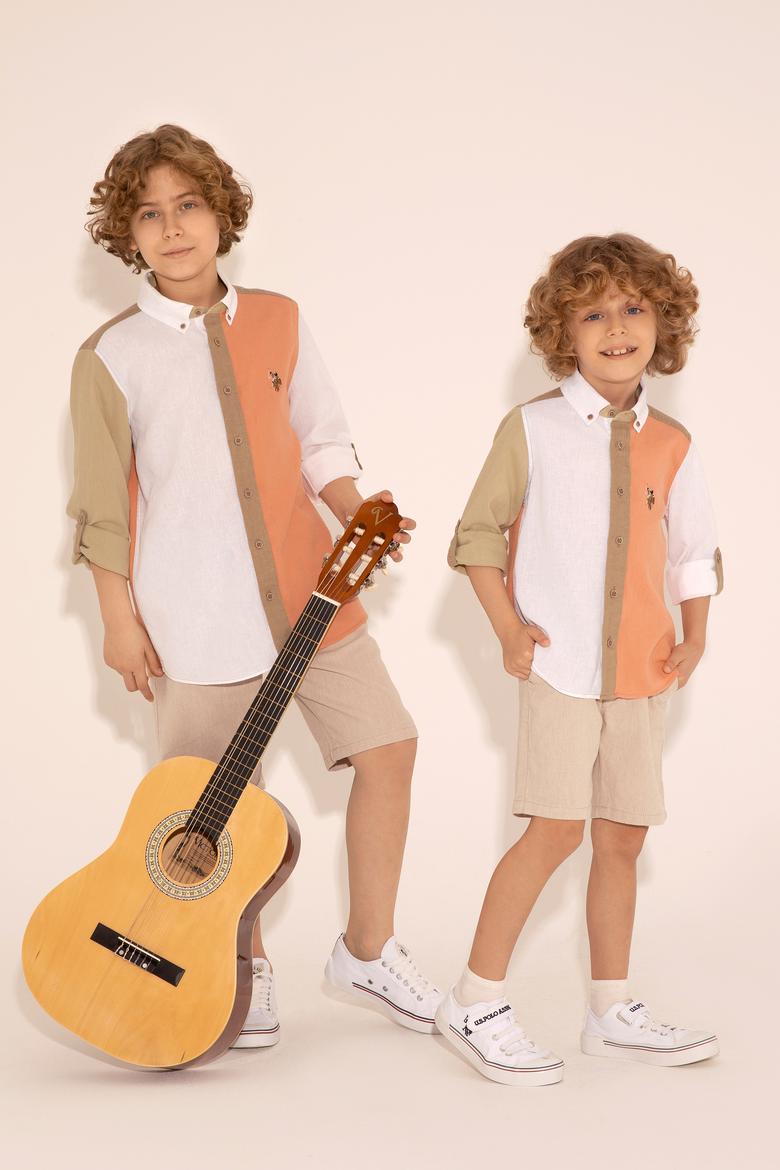 Erkek Çocuk Somon Uzun Kollu Gömlek - 50283887019