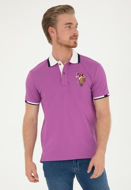 Erkek Slim Fit Polo Yaka Mor Basic Tişört - 50279559082