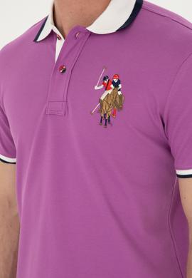 Erkek Slim Fit Polo Yaka Mor Basic Tişört - 50279559082