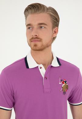 Erkek Slim Fit Polo Yaka Mor Basic Tişört - 50279559082