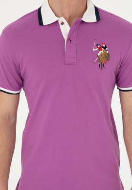 Erkek Slim Fit Polo Yaka Mor Basic Tişört - 50279559082