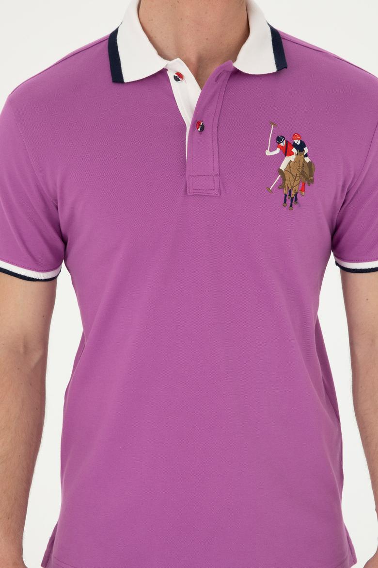 Erkek Slim Fit Polo Yaka Mor Basic Tişört - 50279559082