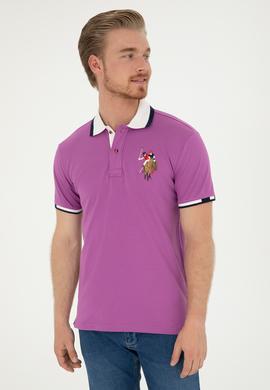 Erkek Slim Fit Polo Yaka Mor Basic Tişört - 50279559082