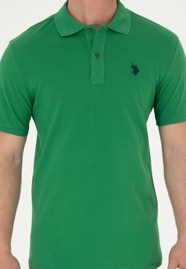 Erkek Slim Fit Polo Yaka Yeşil Basic Tişört - 50279573251