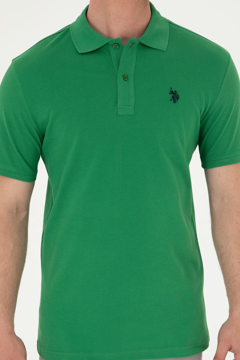 Erkek Slim Fit Polo Yaka Yeşil Basic Tişört - 50279573251