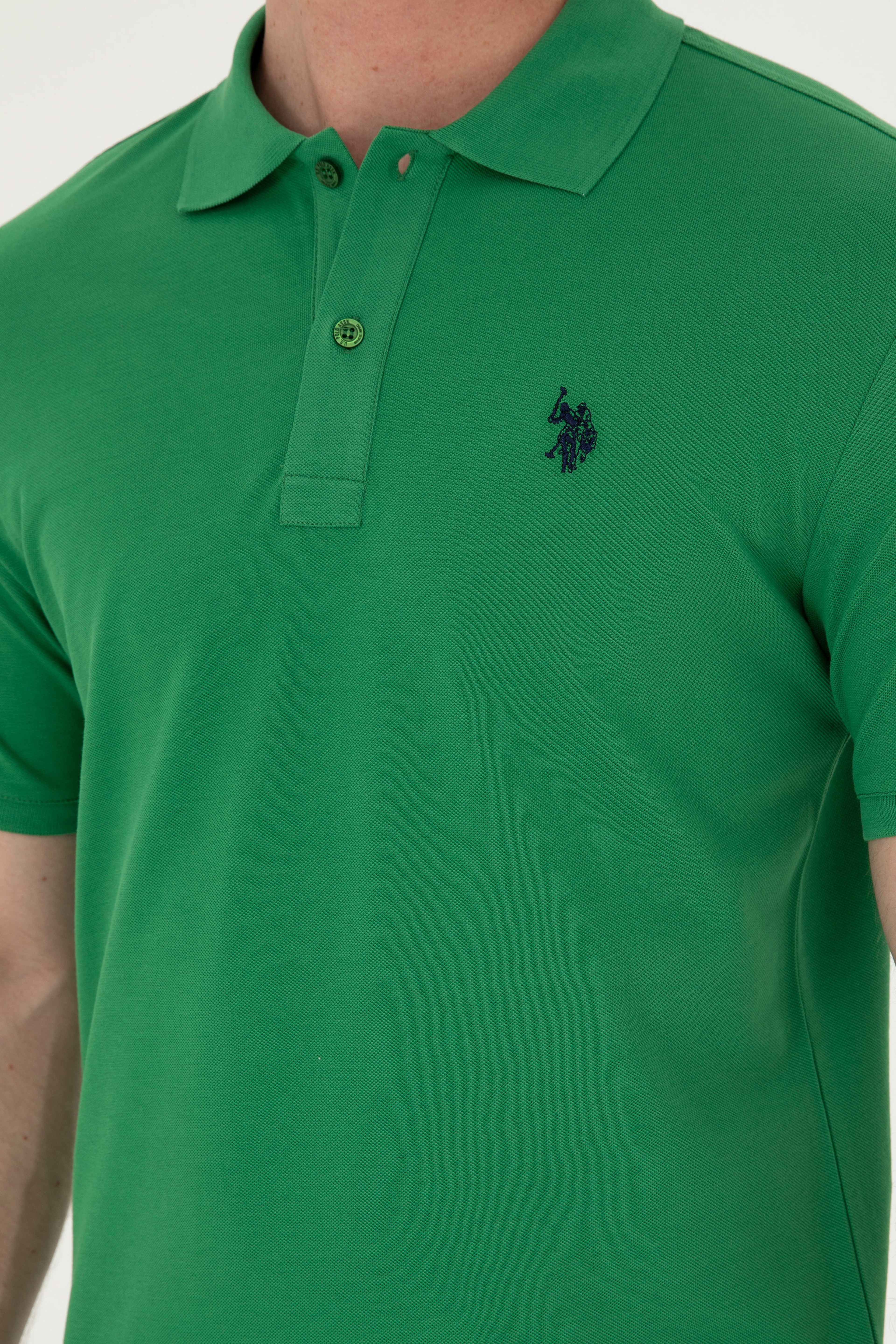 Erkek Slim Fit Polo Yaka Yeşil Basic Tişört