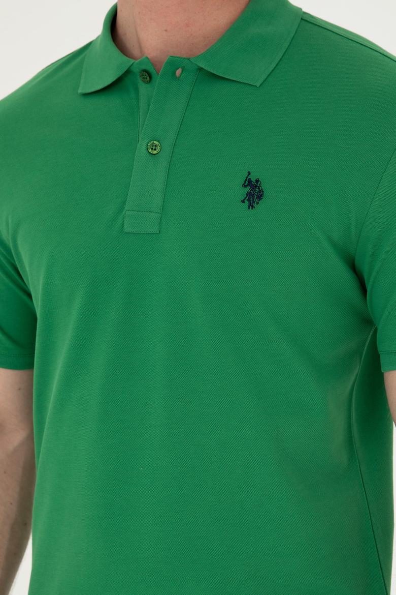 Erkek Slim Fit Polo Yaka Yeşil Basic Tişört - 50279573251