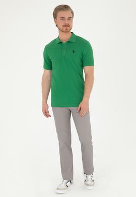 Erkek Slim Fit Polo Yaka Yeşil Basic Tişört - 50279573251
