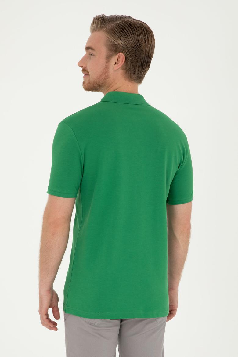 Erkek Slim Fit Polo Yaka Yeşil Basic Tişört - 50279573251