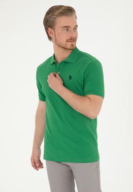 Erkek Slim Fit Polo Yaka Yeşil Basic Tişört - 50279573251