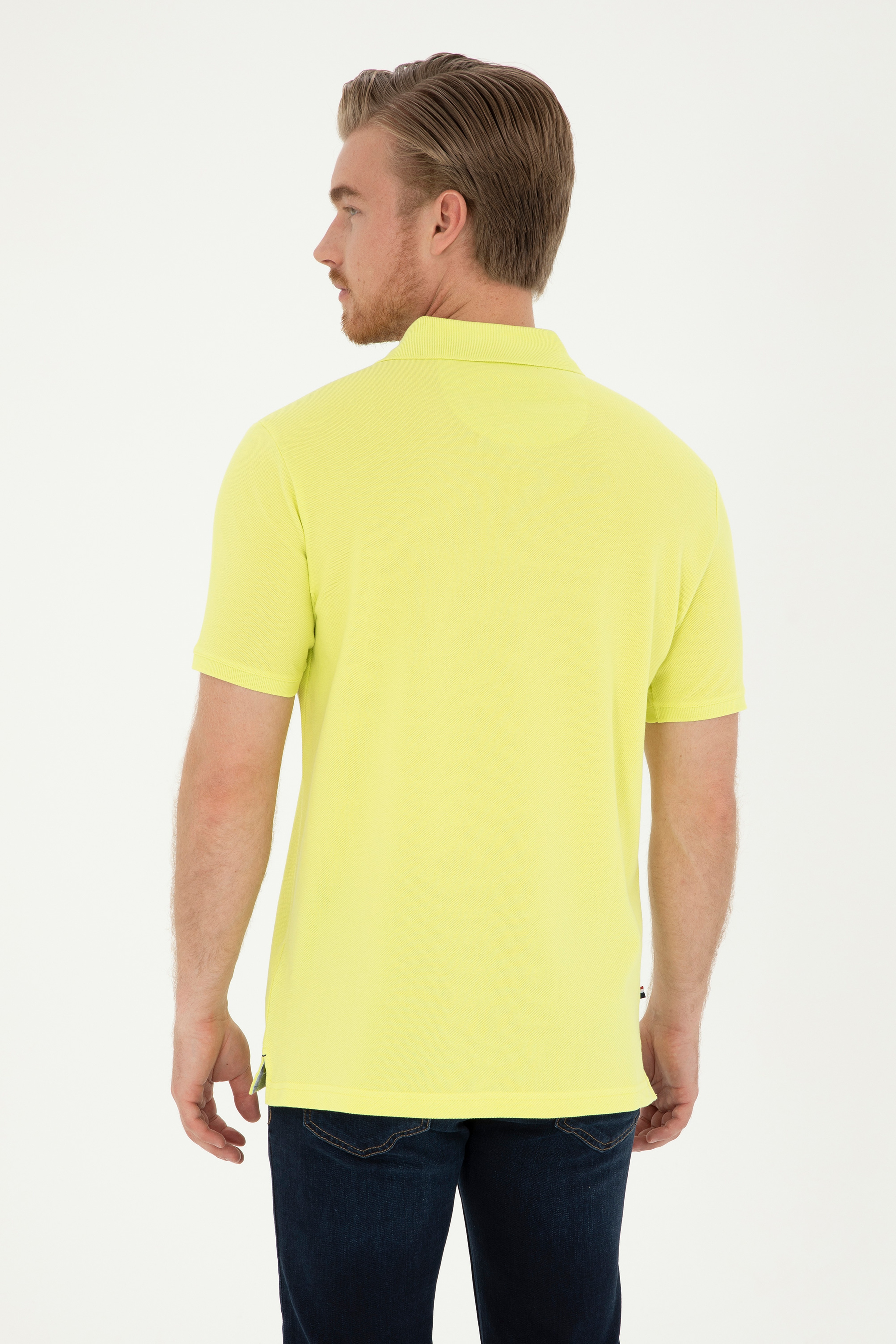 Erkek Regular Fit Polo Yaka Fıstık Yeşili Basic Tişört - Image 5
