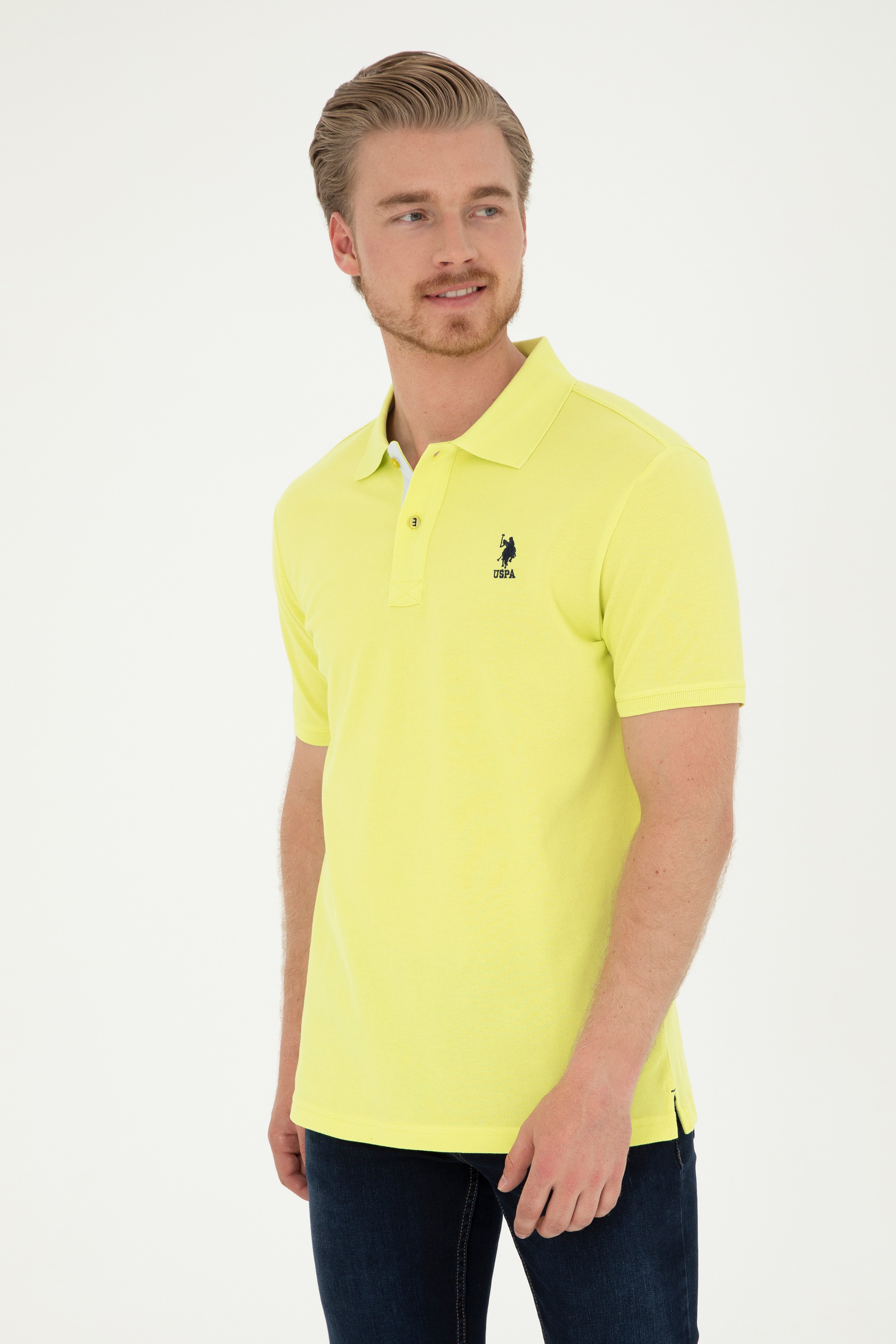 Erkek Regular Fit Polo Yaka Fıstık Yeşili Basic Tişört - Image 1