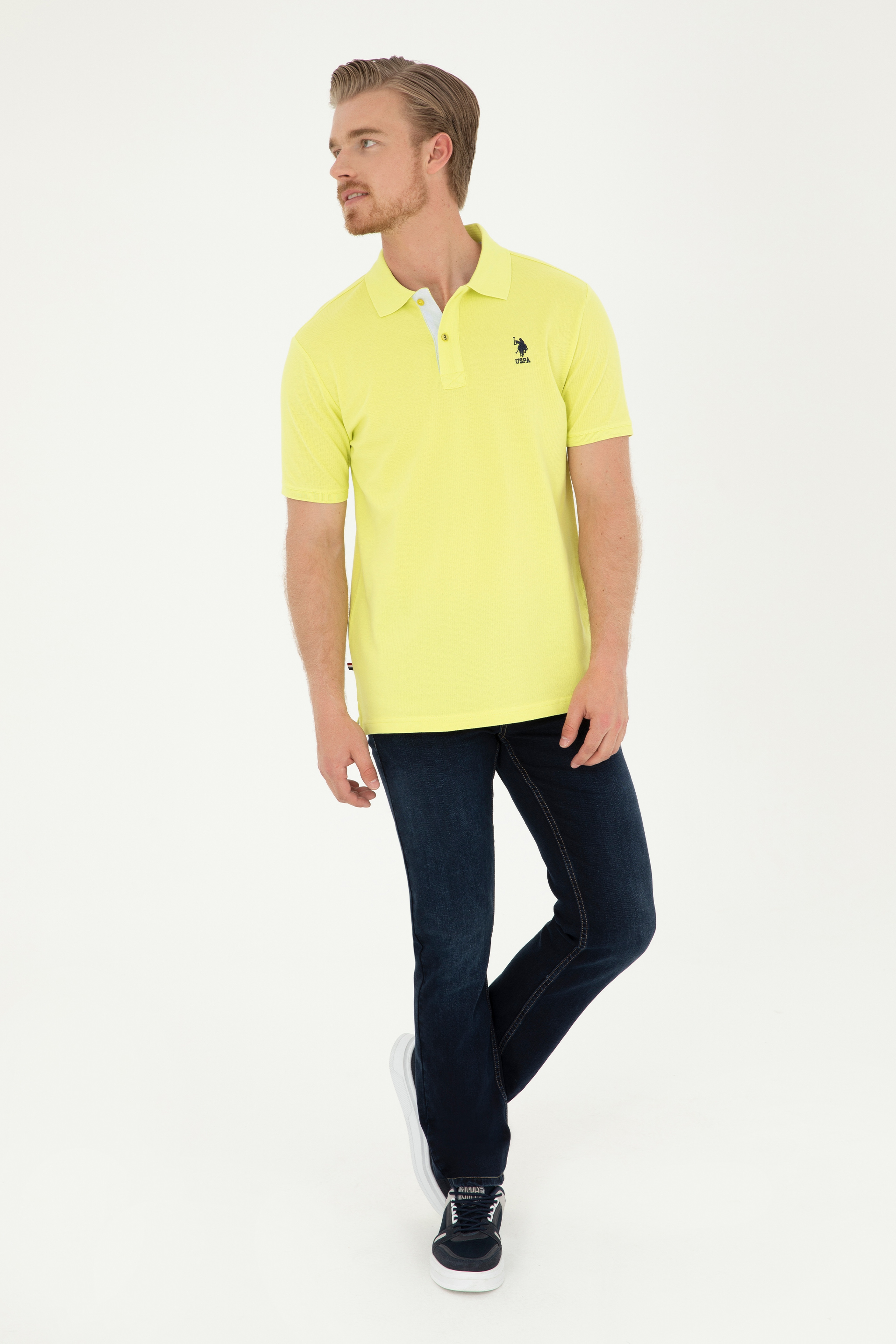 Erkek Regular Fit Polo Yaka Fıstık Yeşili Basic Tişört - Image 4