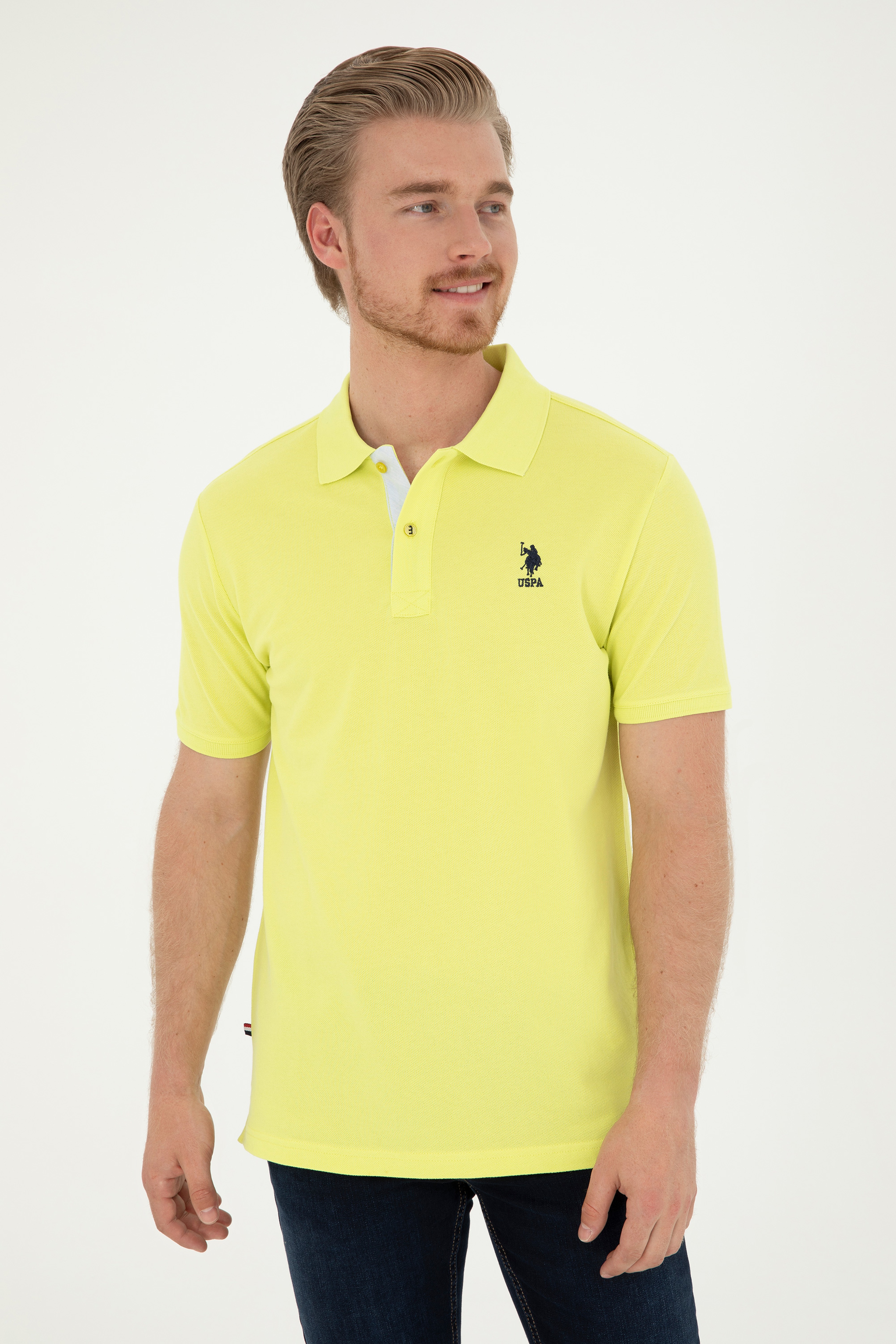 Erkek Regular Fit Polo Yaka Fıstık Yeşili Basic Tişört - Image 3