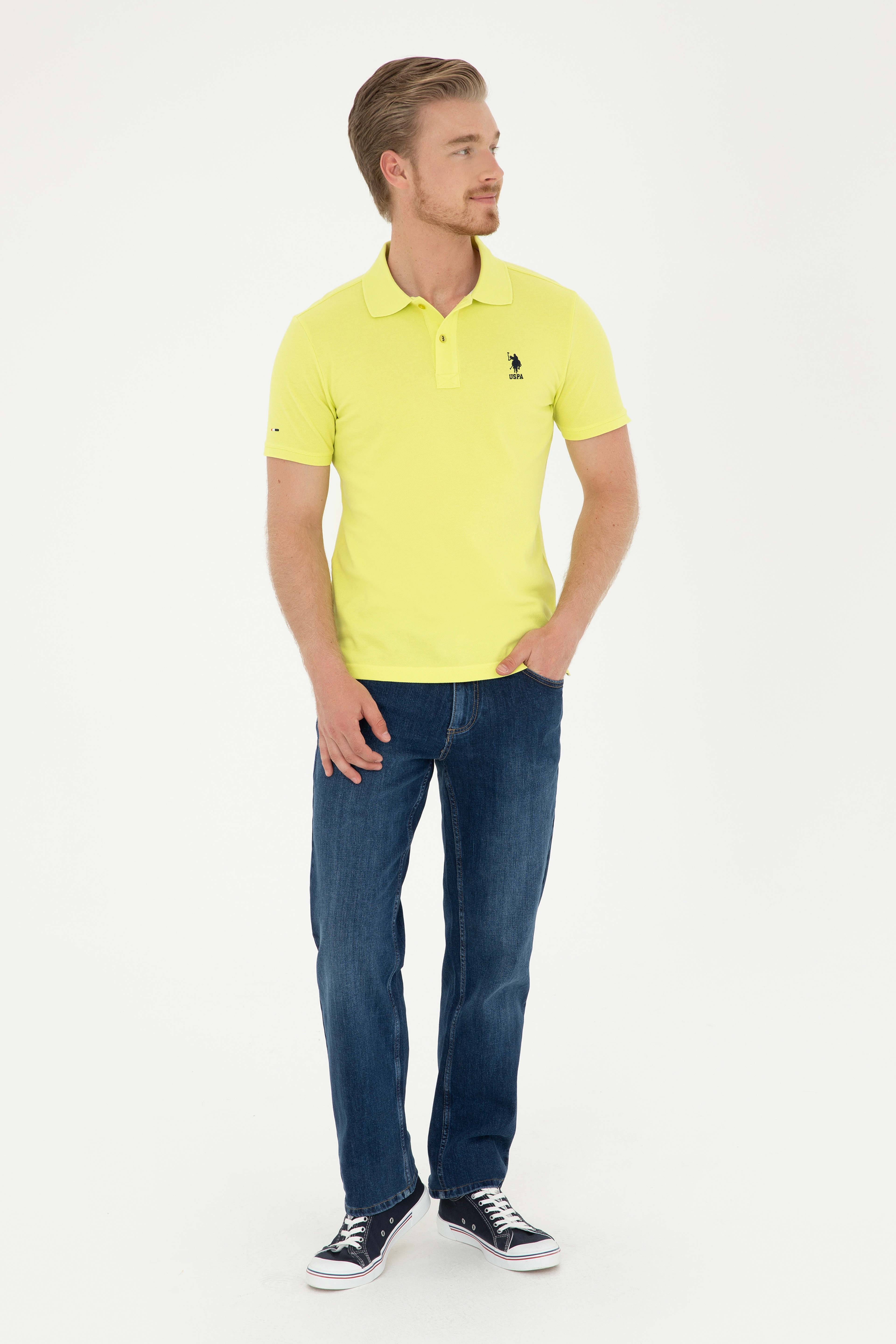 Erkek Slim Fit Polo Yaka Fıstık Yeşili Basic Tişört
