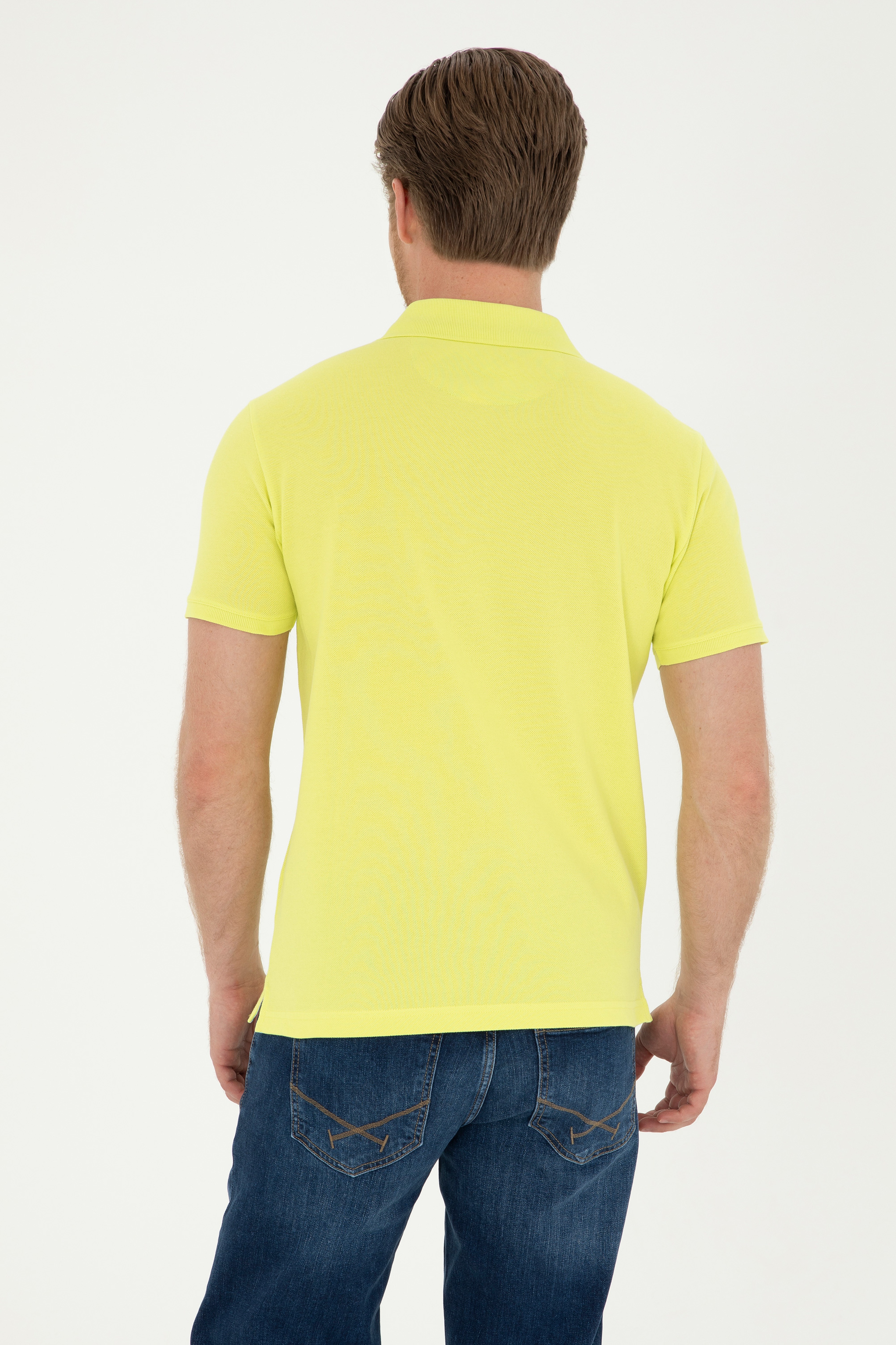 Erkek Slim Fit Polo Yaka Fıstık Yeşili Basic Tişört - Image 5