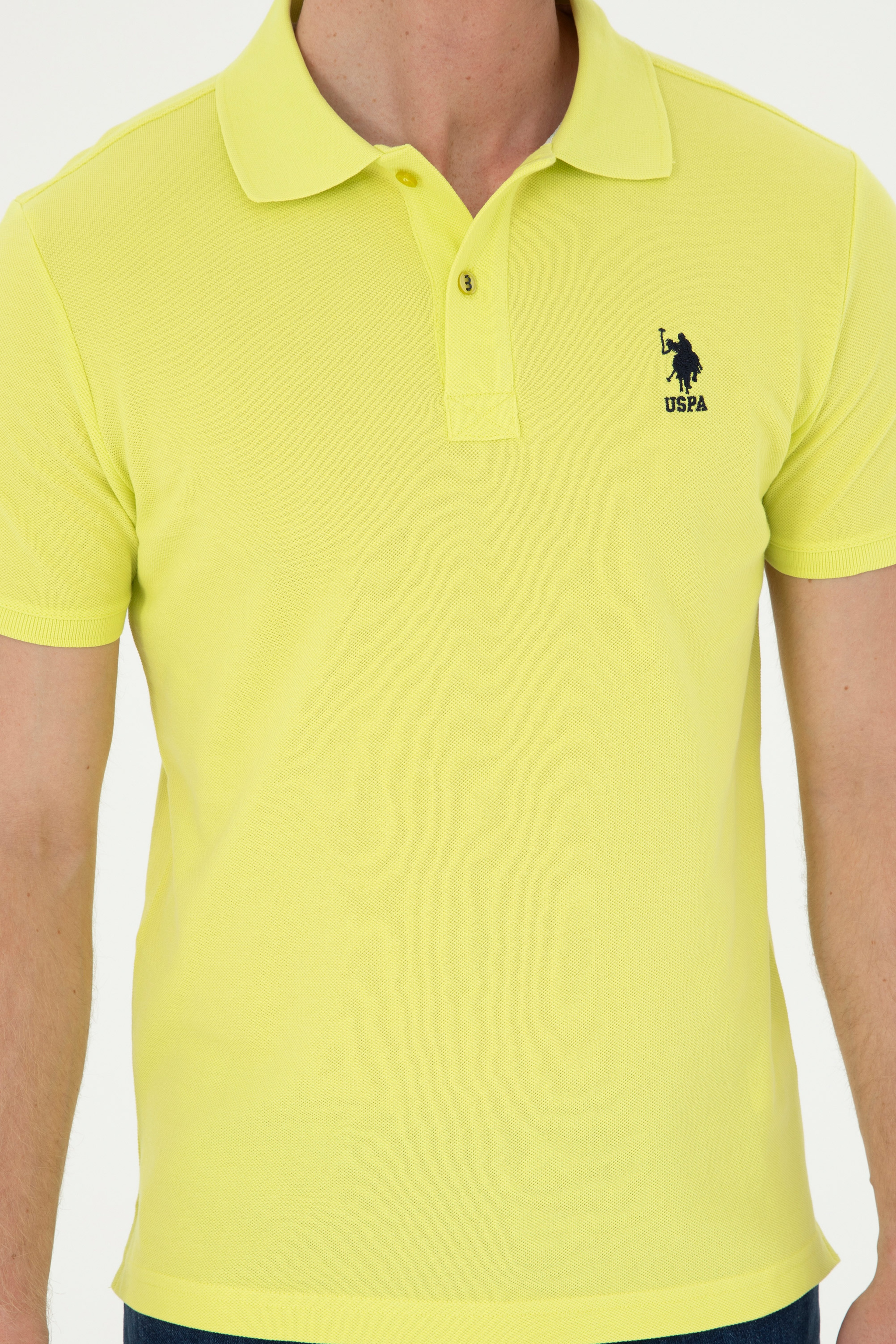 Erkek Slim Fit Polo Yaka Fıstık Yeşili Basic Tişört