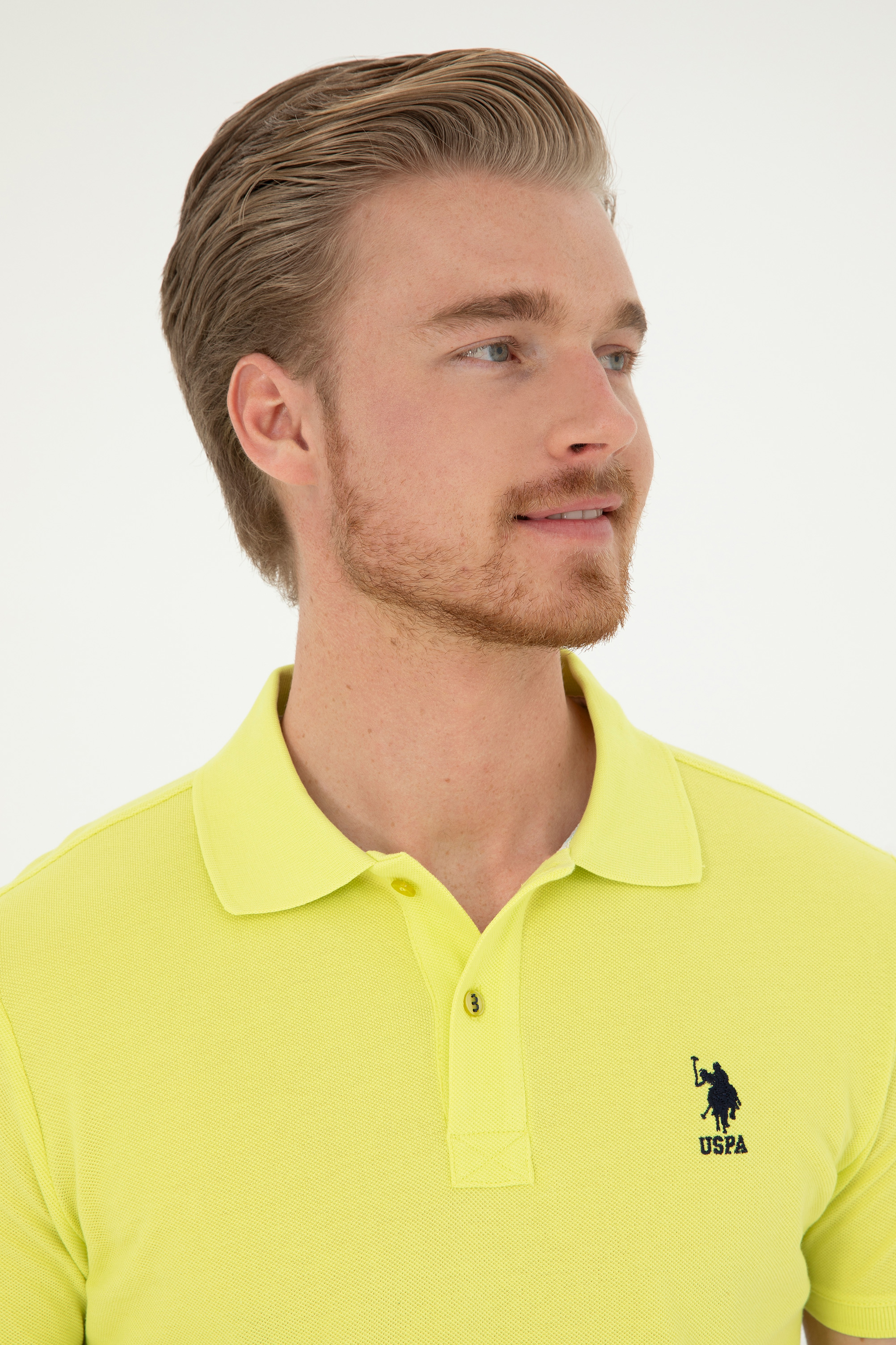 Erkek Slim Fit Polo Yaka Fıstık Yeşili Basic Tişört - Image 2
