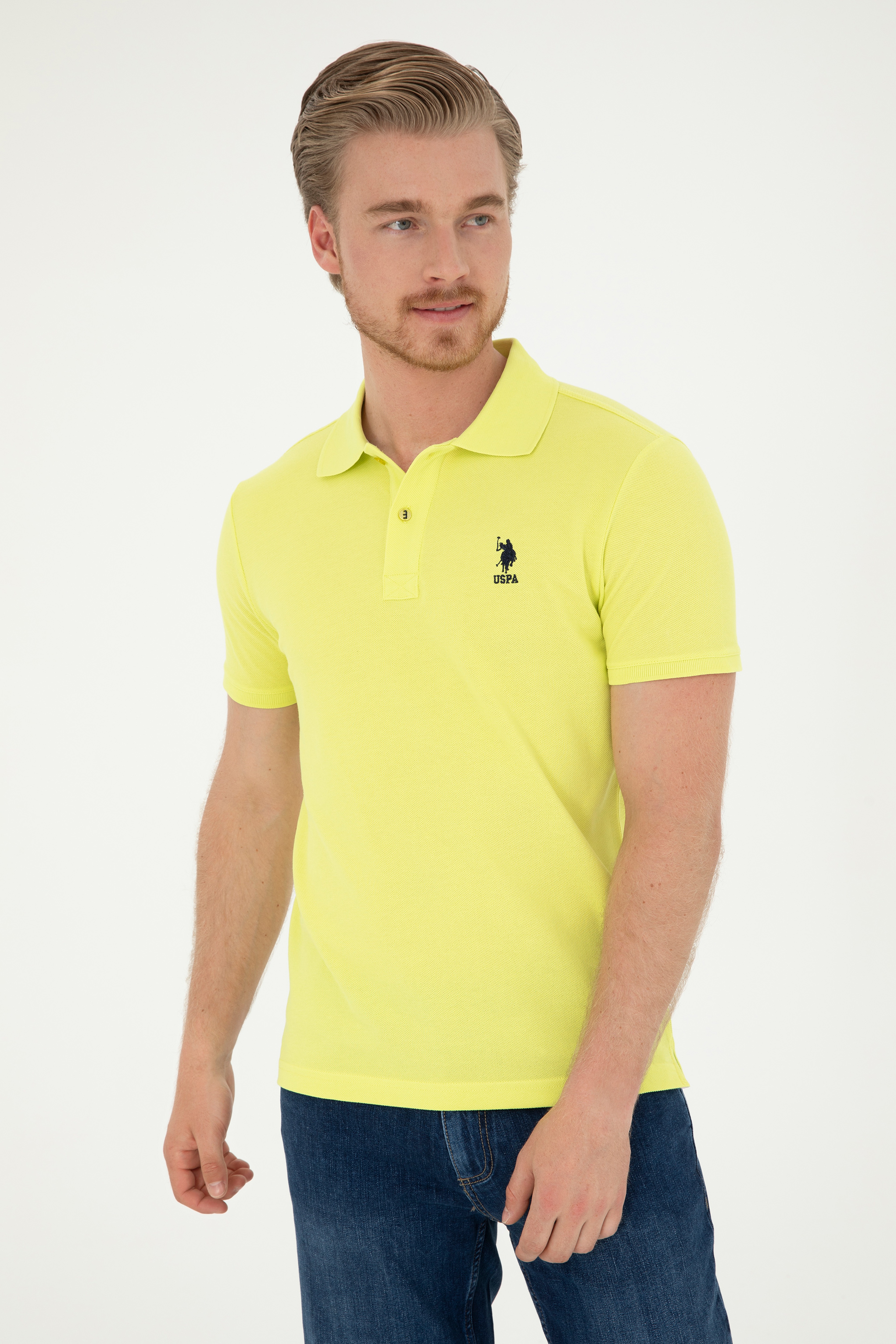 Erkek Slim Fit Polo Yaka Fıstık Yeşili Basic Tişört - Image 3