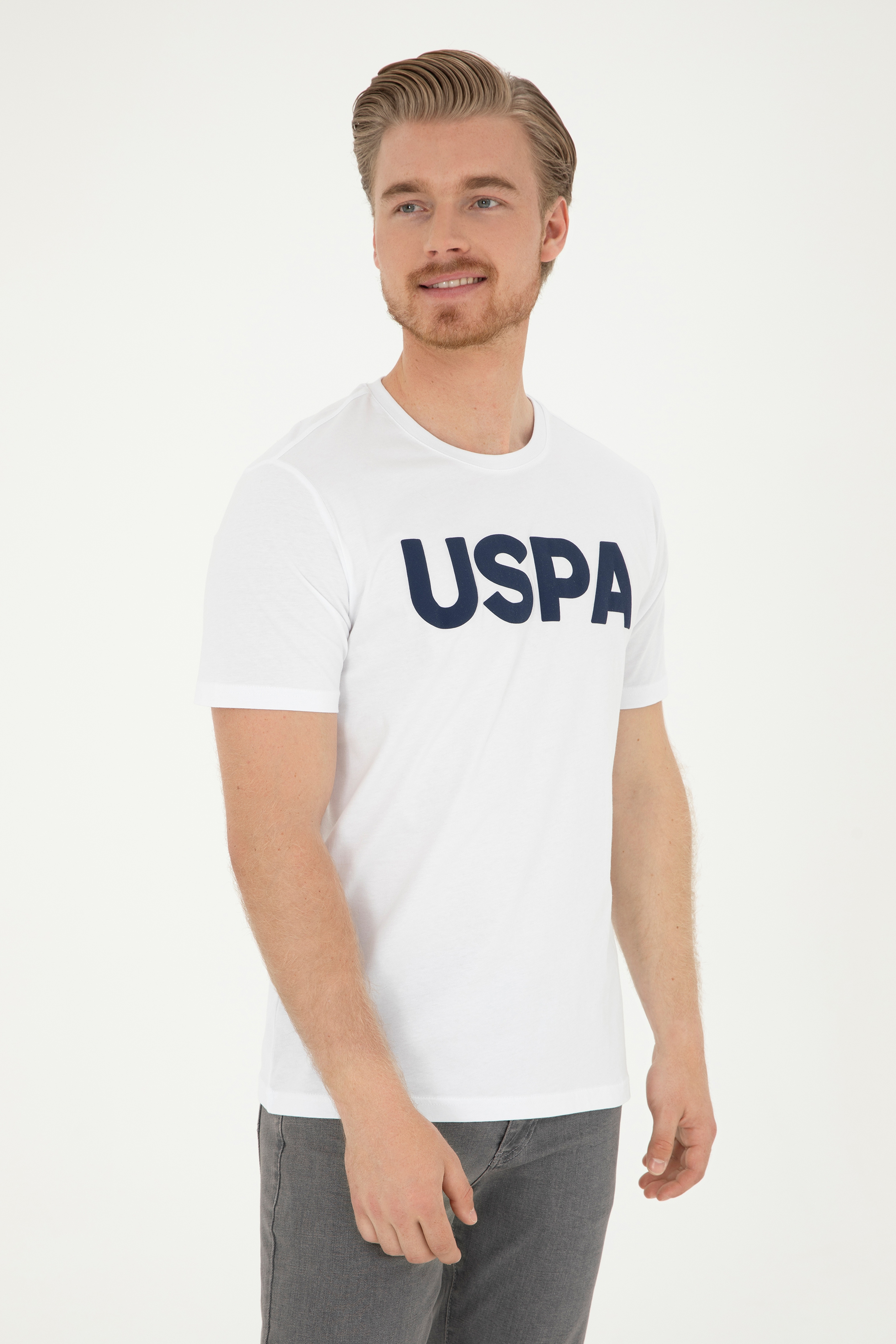 Erkek Regular Fit Bisiklet Yaka Beyaz Basic Tişört