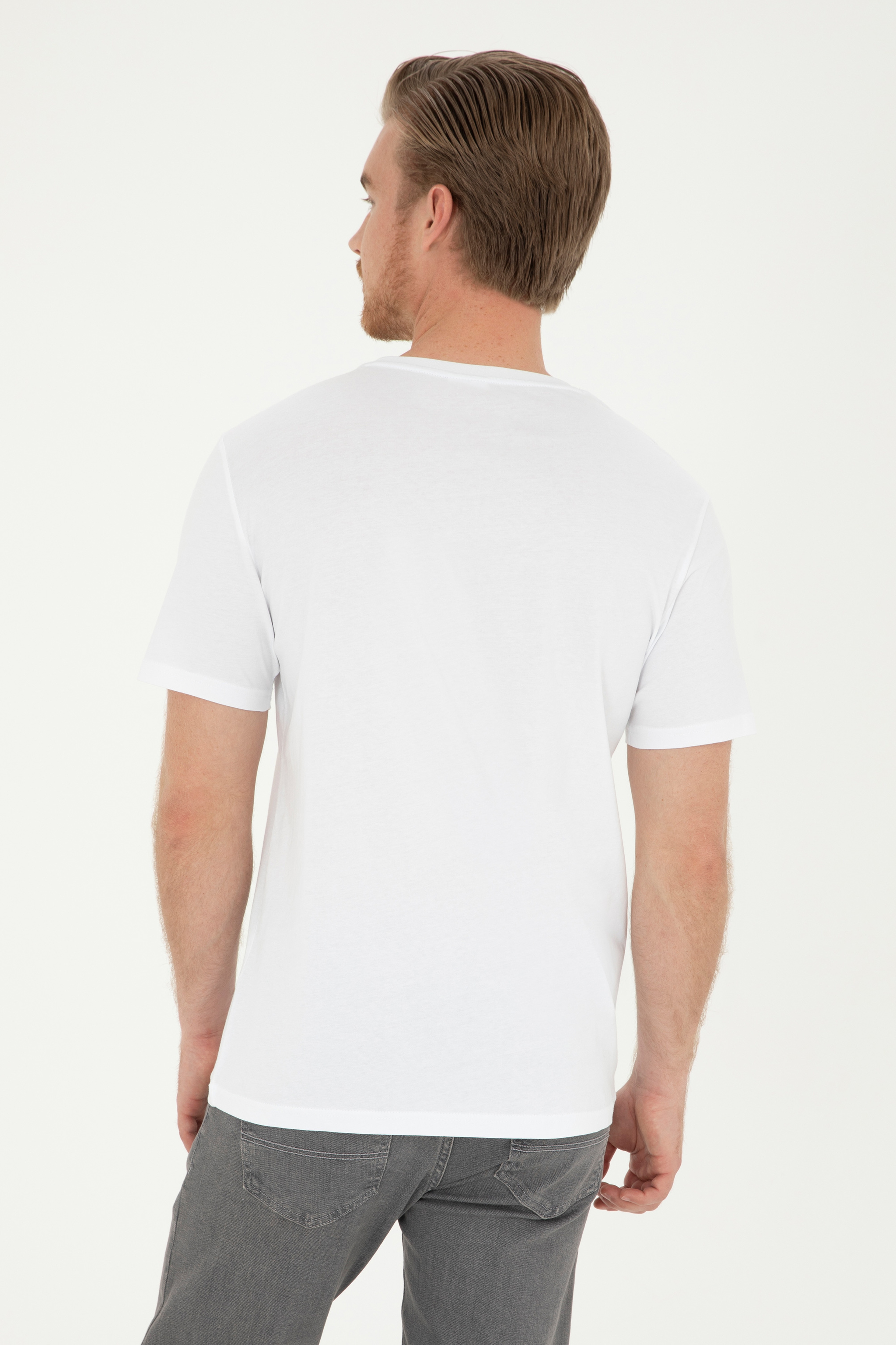 Erkek Regular Fit Bisiklet Yaka Beyaz Basic Tişört