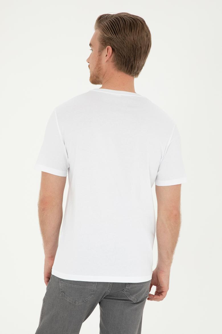 Erkek Regular Fit Bisiklet Yaka Beyaz Basic Tişört - 50279620009