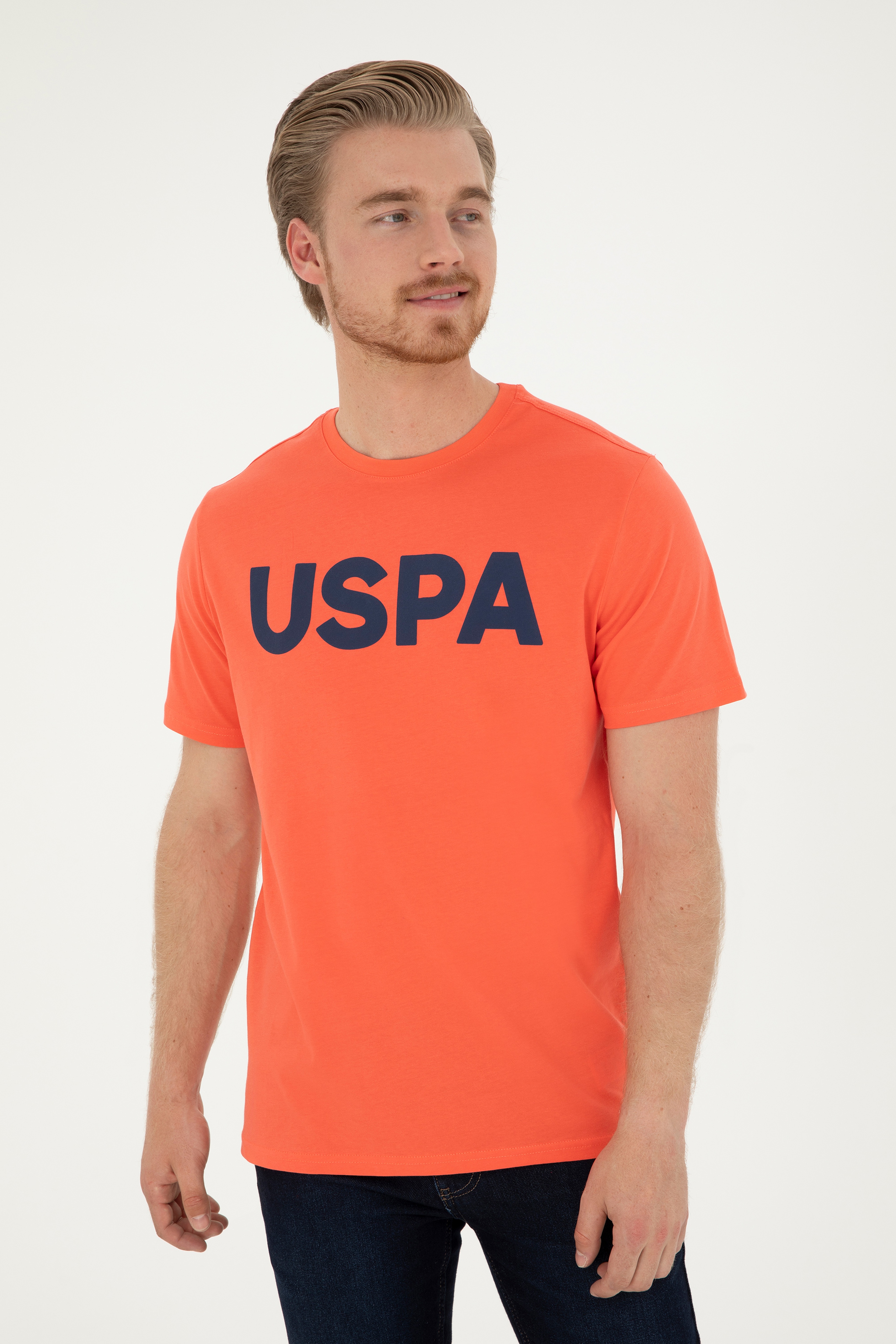 Erkek Regular Fit Bisiklet Yaka Nar Çiçeği Basic Tişört - Image 1