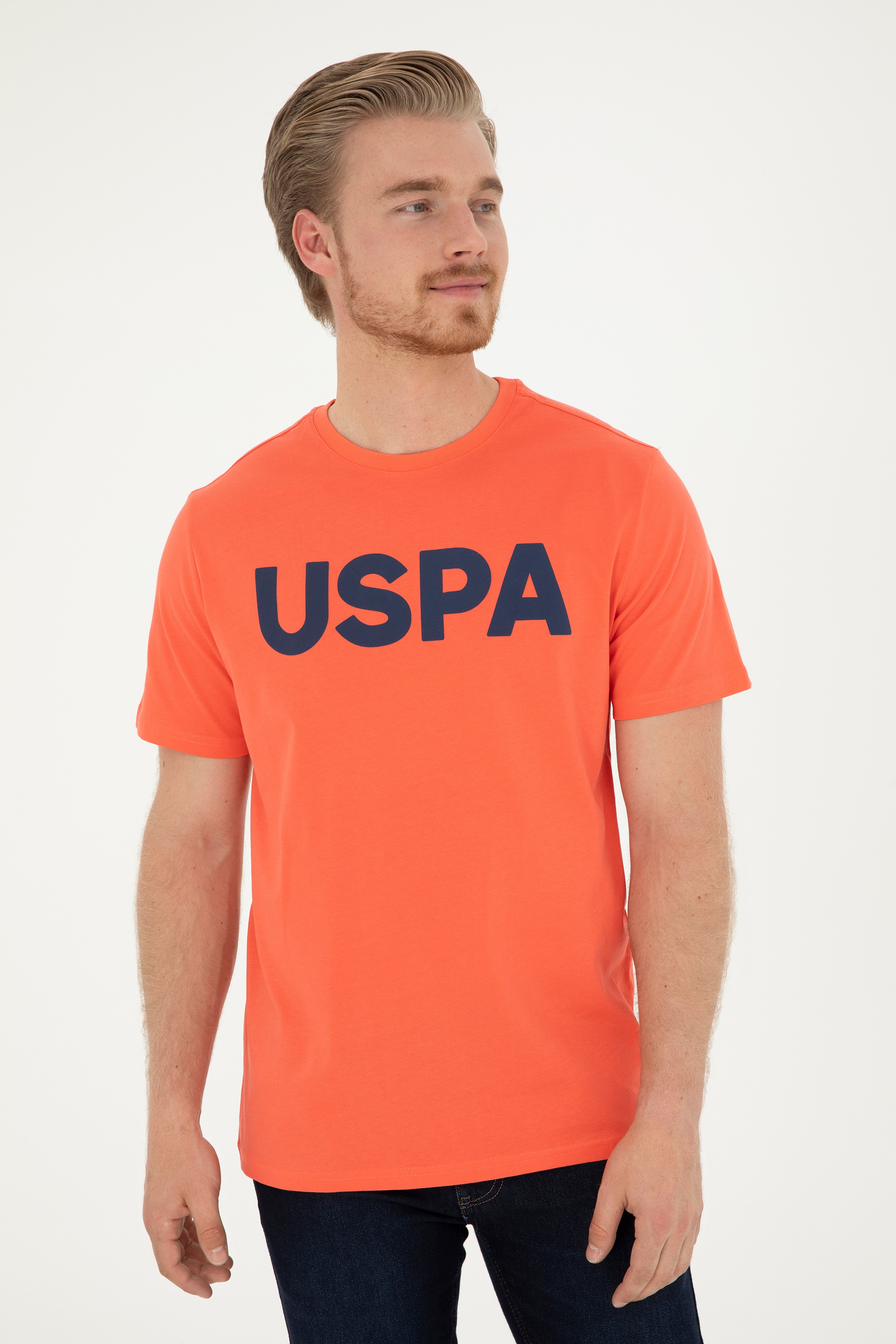 Erkek Regular Fit Bisiklet Yaka Nar Çiçeği Basic Tişört - Image 3