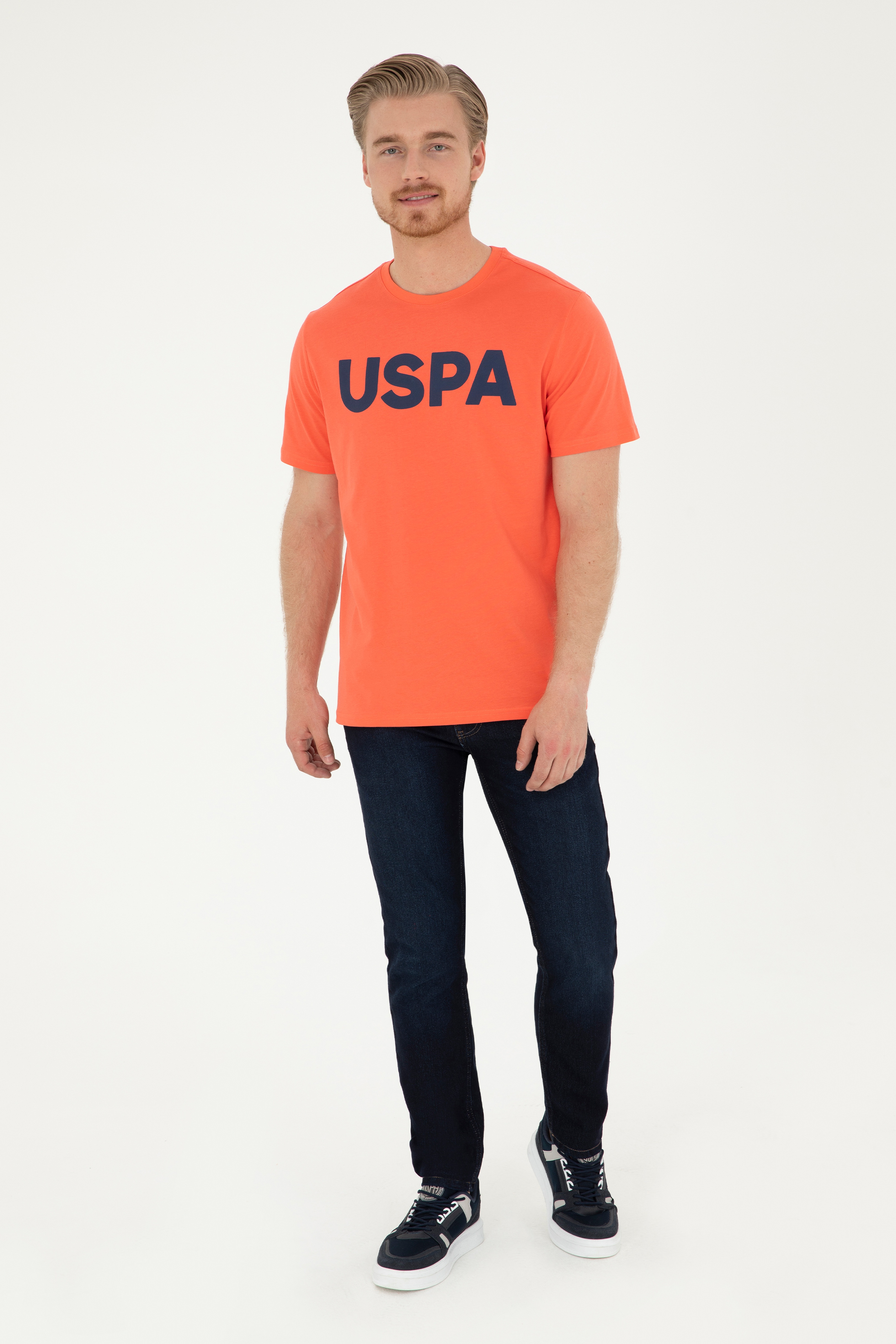 Erkek Regular Fit Bisiklet Yaka Nar Çiçeği Basic Tişört - Image 4