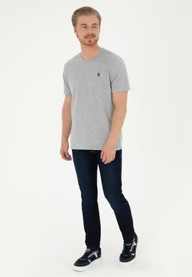 Erkek Regular Fit Bisiklet Yaka Gri Melanj Basic Tişört - 50279632014