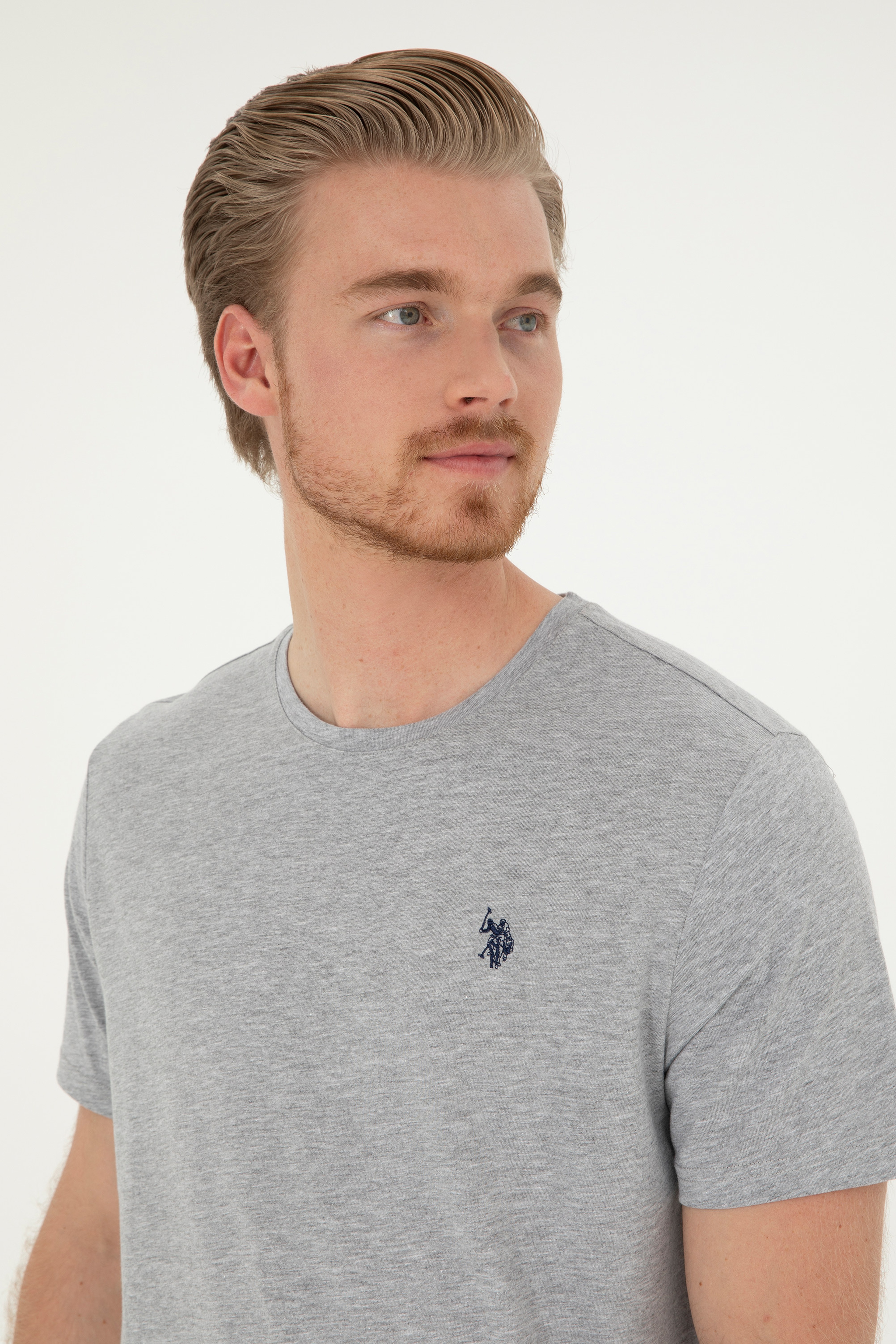 Erkek Regular Fit Bisiklet Yaka Gri Melanj Basic Tişört