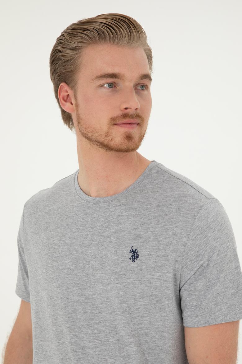 Erkek Regular Fit Bisiklet Yaka Gri Melanj Basic Tişört - 50279632014