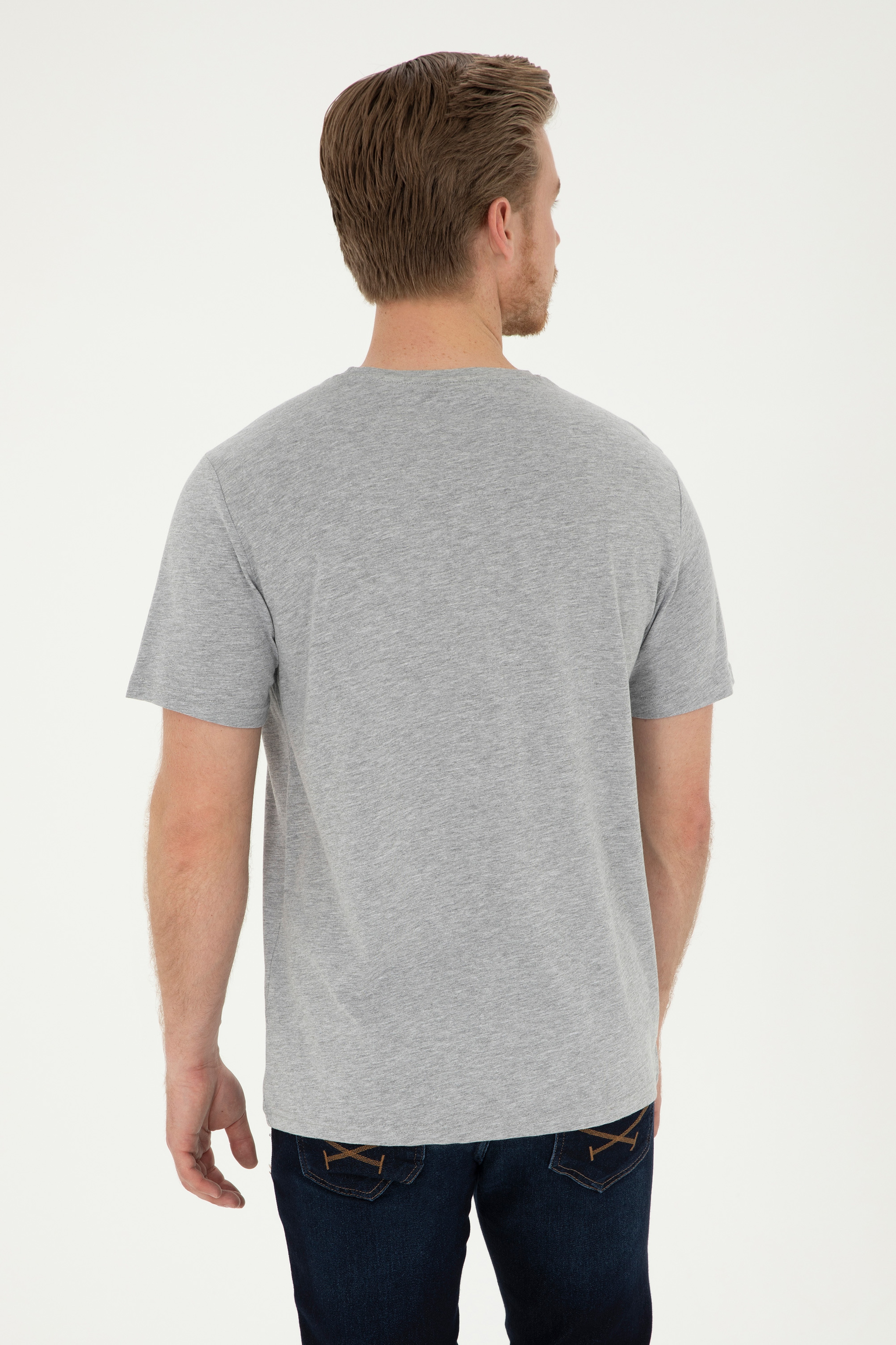Erkek Regular Fit Bisiklet Yaka Gri Melanj Basic Tişört