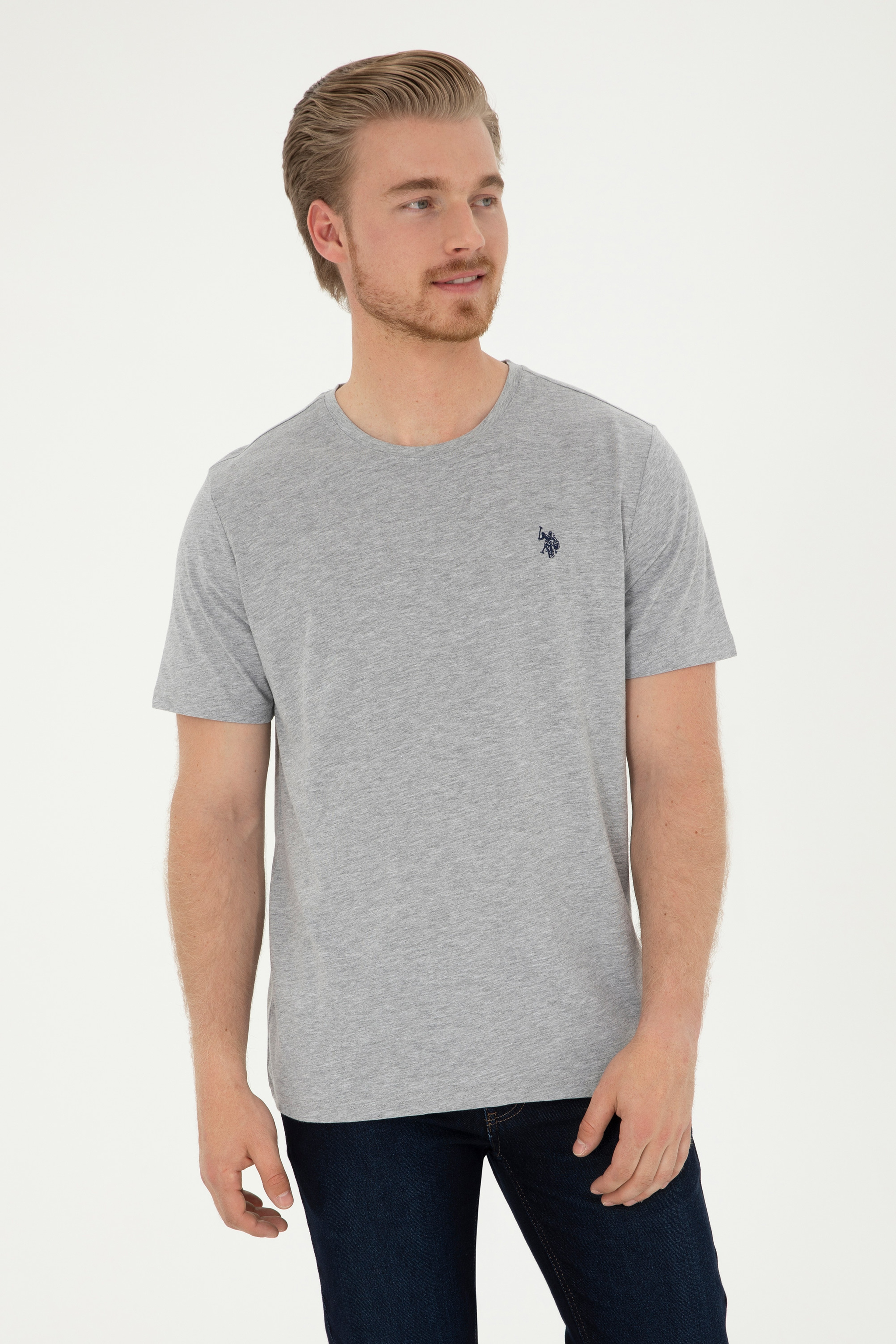 Erkek Regular Fit Bisiklet Yaka Gri Melanj Basic Tişört - Image 2